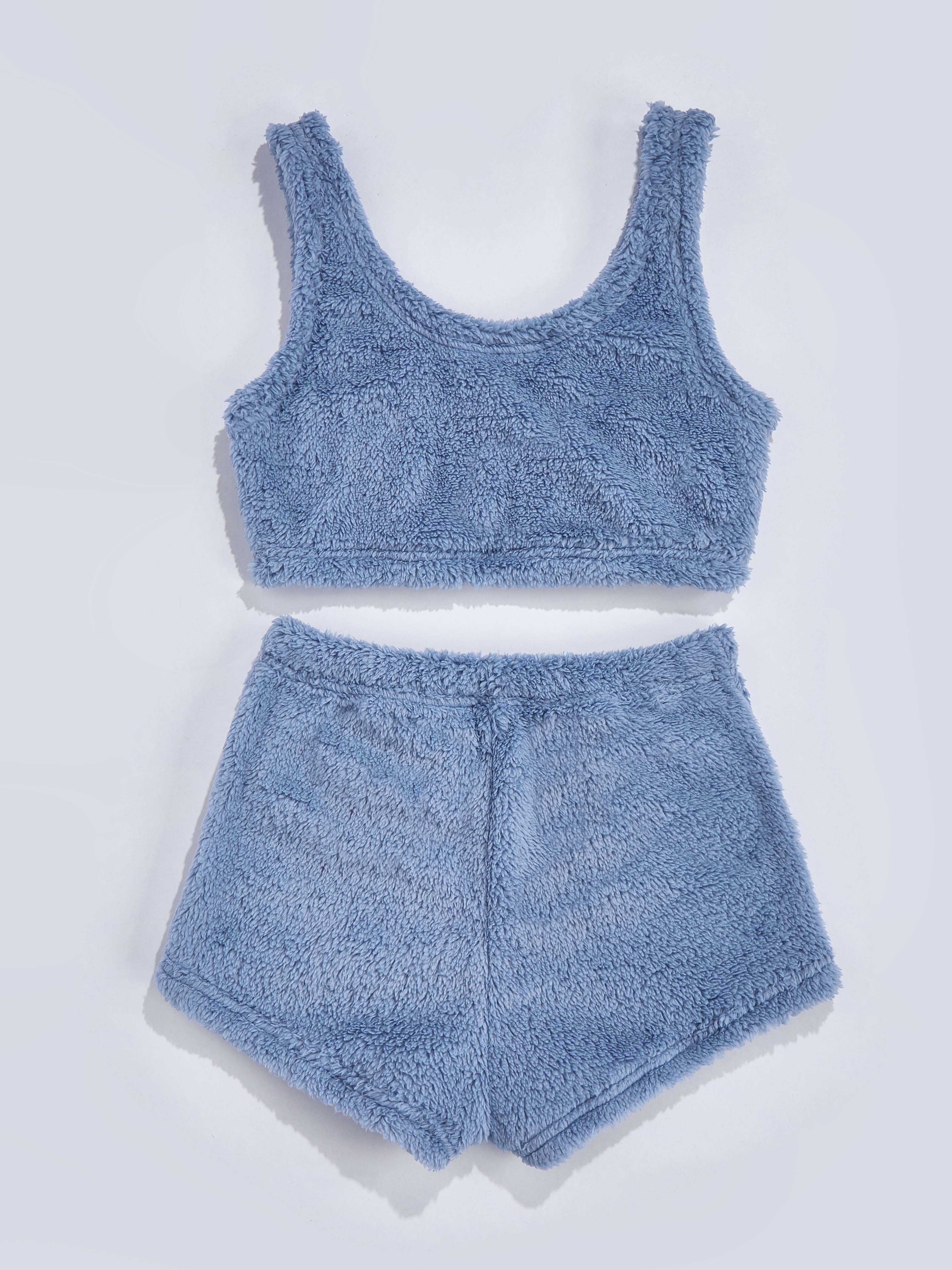 Winter Women's Short Fluffy Loungewear Crop Tank Top Plush thermal vest  with bra pad 
