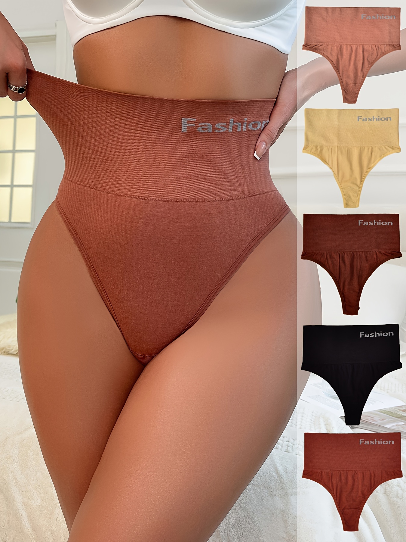 FINETOO High Waisted Thongs for Women Tummy Control Underwear Soft Nylon  Stretchy No Show High Rise Thong Panties 4 Pack : : Clothing,  Shoes & Accessories