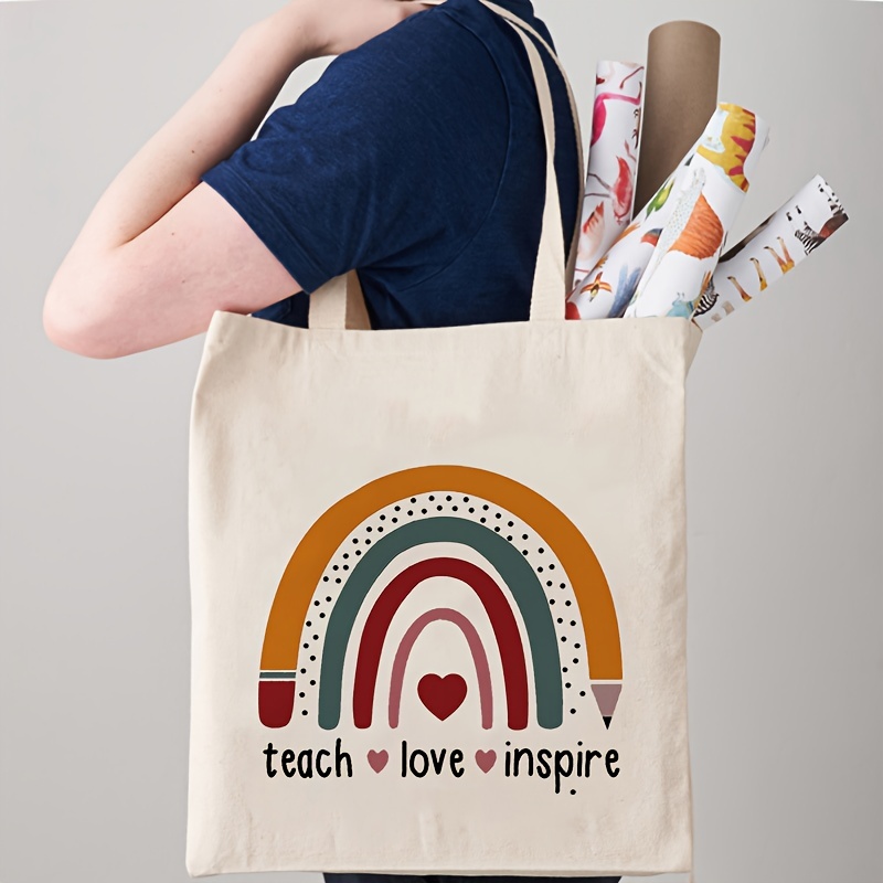

Colorful Pattern Canvas Shoulder Bag, Lightweight Shopper Bag, Versatile Storage Bag For Teacher's Day
