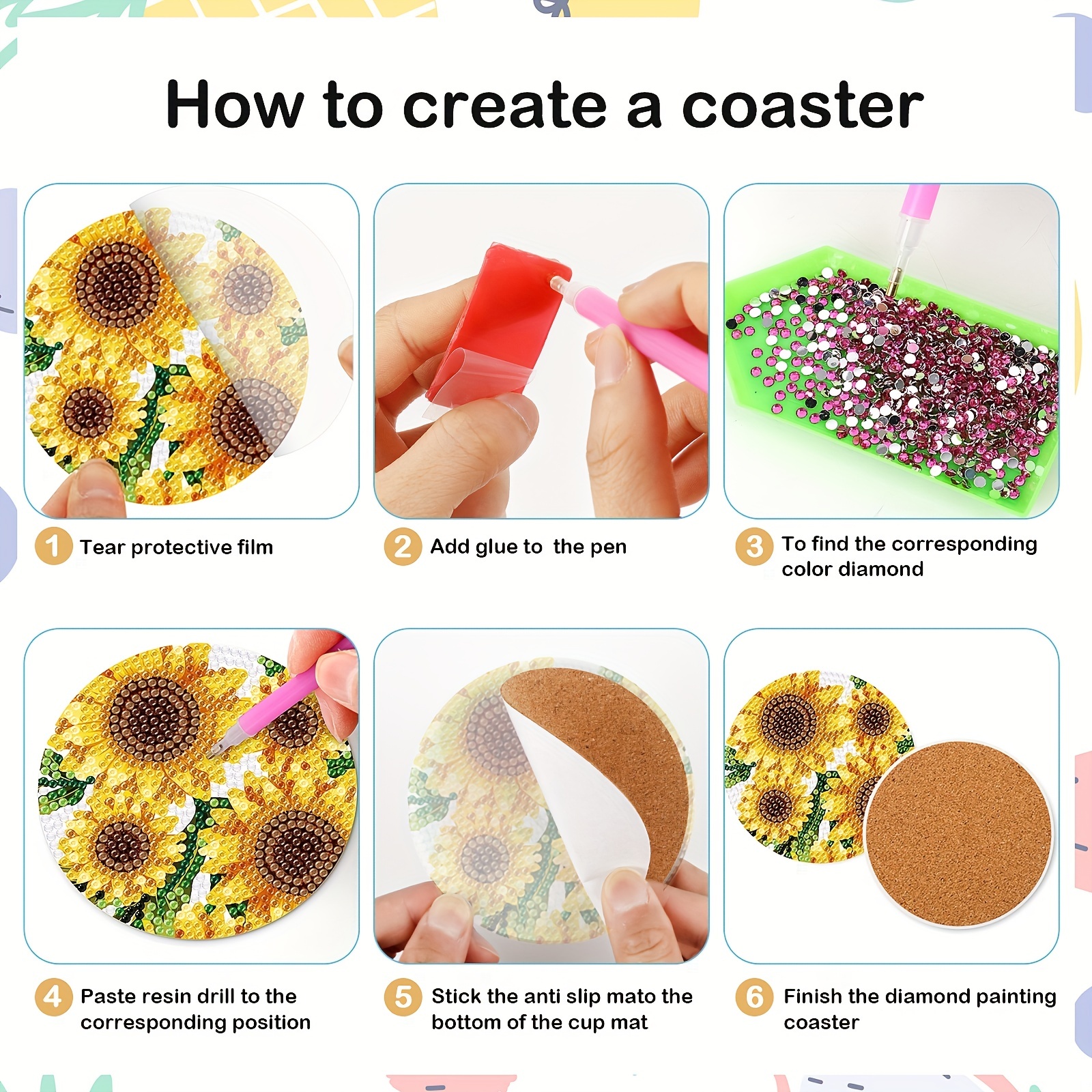 Sunflower Diamond Painting Coasters Kits With Holder Diy - Temu