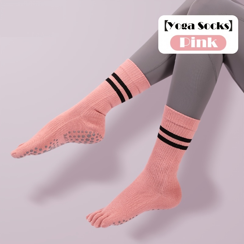1pair Women's Anti-slip Stripe Glue Toe Socks With Mid-tube, Professional  Pilates Socks, Non-slip Sports Yoga Socks