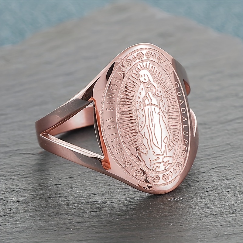 Men's Vintage Virgin Maria Jesus Stainless Steel Ring, Religious Gift