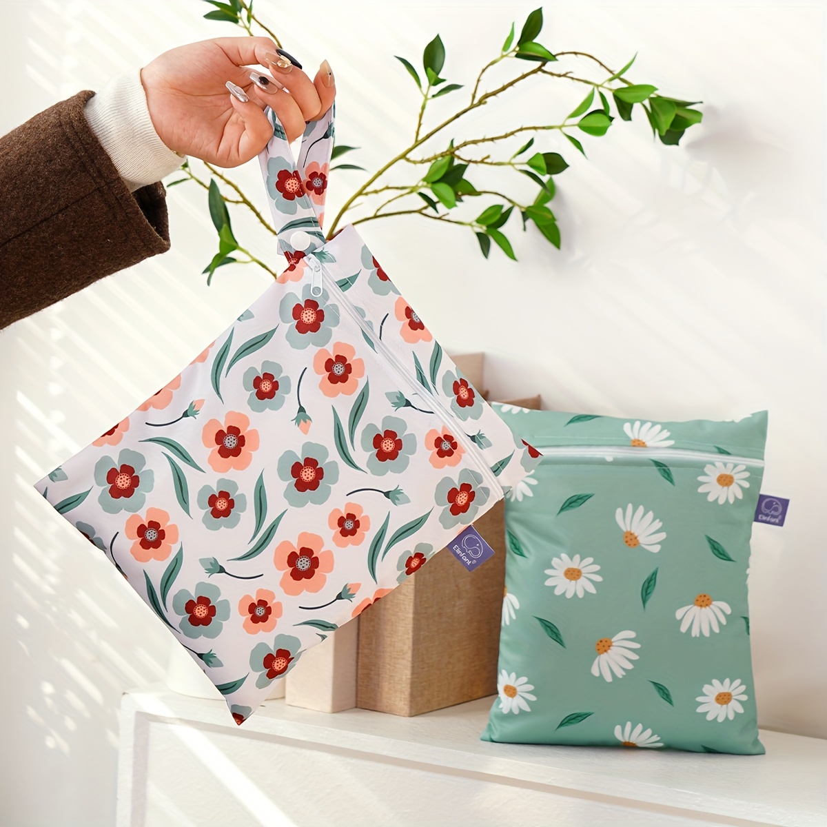 2pcs cute cartoon print waterproof diaper bags portable wet dry bag great christmas halloween thanksgiving day gift new years gift valentines day gift details 5