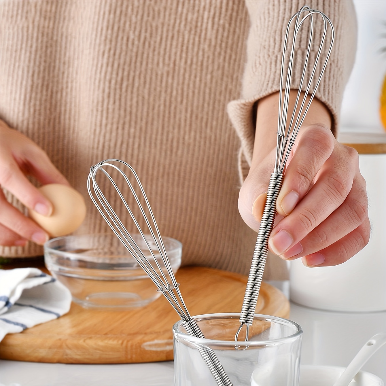 Stainless Steel Mini Whisk Spring Handle Manual Egg Beater Small