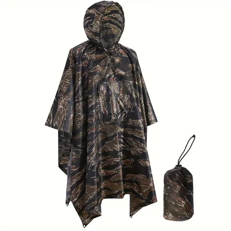 camouflage print waterproof rain poncho portable reusable hooded rain jacket for adults details 1
