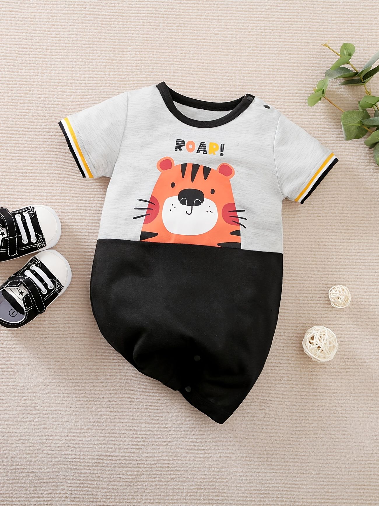 Newborn Infant Cartoon Tiger Graphic Romper Color Block Short Sleeve Crew  Neck Jumpsuit For Baby Girls And Boys Toddler Summer Clothes | Today's Best  Daily Deals | Temu