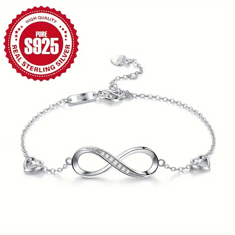 925 Silver Infinity Symbol Thin Chain Bracelet Inlaid Shiny - Temu