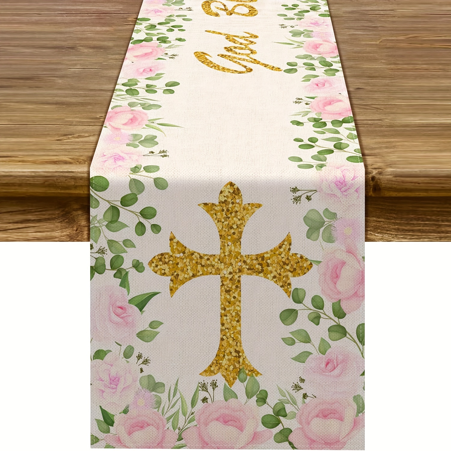 

1pc, Polyester Table Runner, Girl Baptism Table Runner, God Bless First Holy Communion Christening Baby Shower Party Decor, Kitchen Dinning Decoration