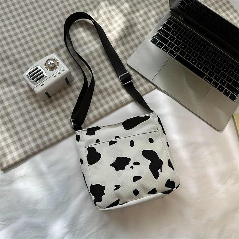 Mini Cute Cow Print Crossbody Bag, Kawaii Square Shoulder Bag