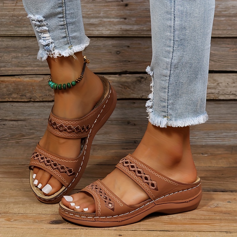 Lostisy handmade stitching hollow casual hot sale comfy sandals