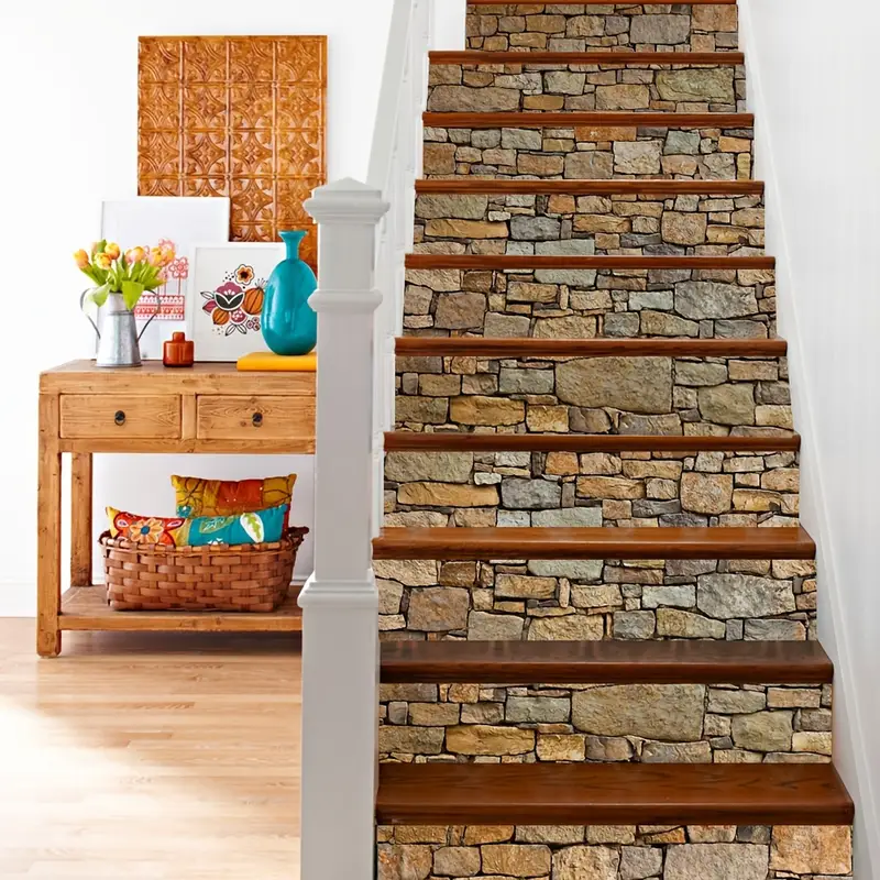 6pcs set Brick Stairs Decorative Stickers 3D Stone Art Staircase Decals Removable Wall Decal