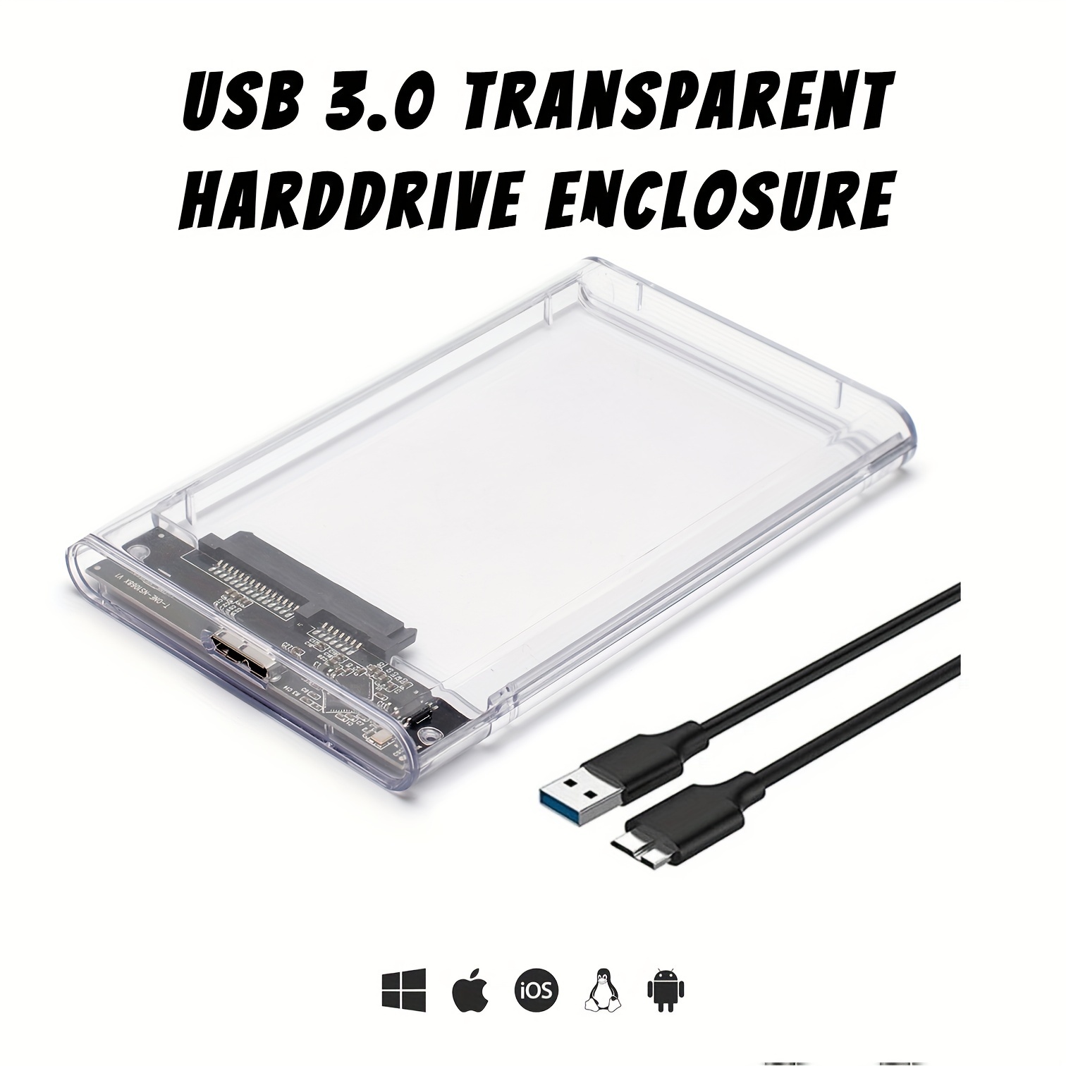 

Hard Drive Enclosure 2.5" Usb 3.0 Sata Case Transparent External Caddy Hdd Ssd