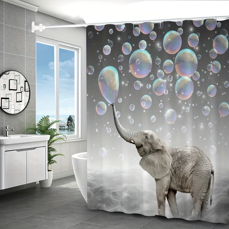  ECOTOB Cortina de ducha de elefante para bebé niño, elefante  sobre fondo de cheurón blanco y gris, accesorios de baño divertidos de  animales, cortina de baño de tela con ganchos para