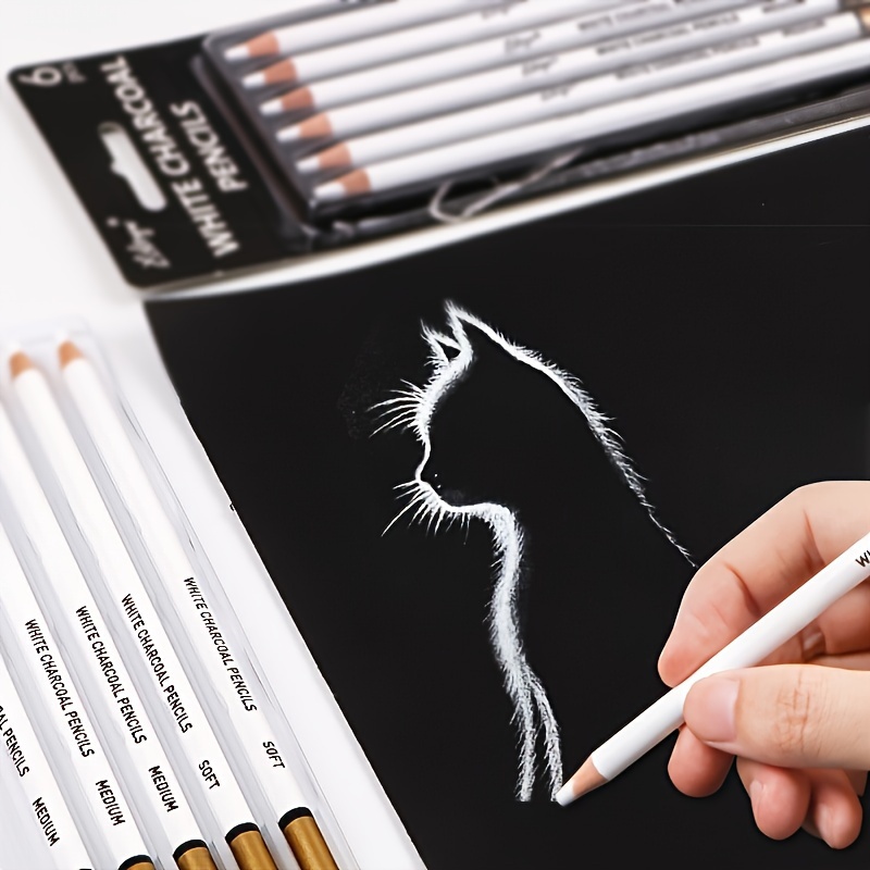 6pcs Sketch White Charcoal Pen Soft Sketch White Pencil Artist