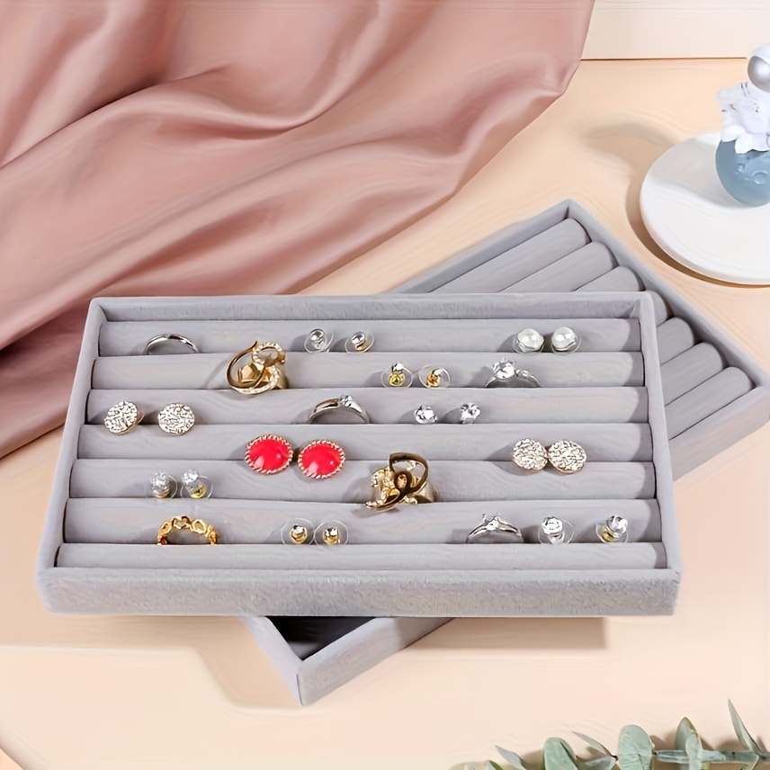  FeliciaJuan-hm Joyero de terciopelo con tapa transparente con  12 rejillas para joyas, expositor, anillos, pendientes, pulsera para mujer  : Ropa, Zapatos y Joyería