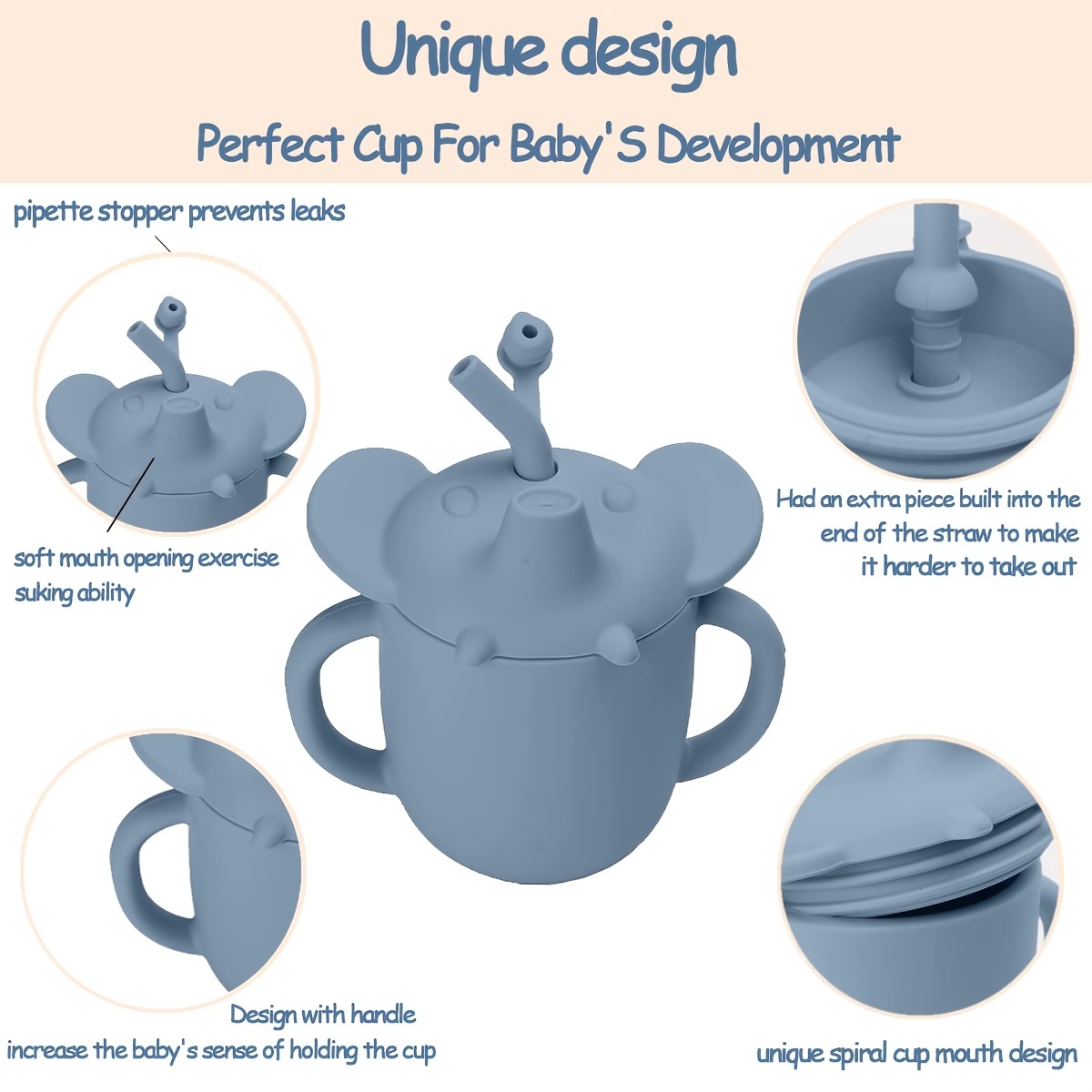 Silicone Baby Training Cup, Spill Proof Sippy Cup with Handles