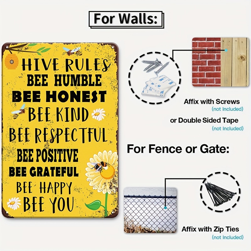 1pc Bee Garden Decor Bee Hive Rules Sign For Home Honey Bee Decorations  Hive Rules Signs Bumble Metal Tin Signs Bees Kitchen Wall Decor Outdoor  Beehive Decoration Bee Hive Classroom Decor 12x8
