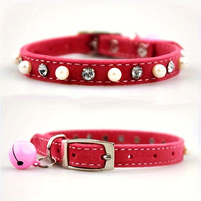 Pearl Rhinestone Adjustable Cat Collar with Bell