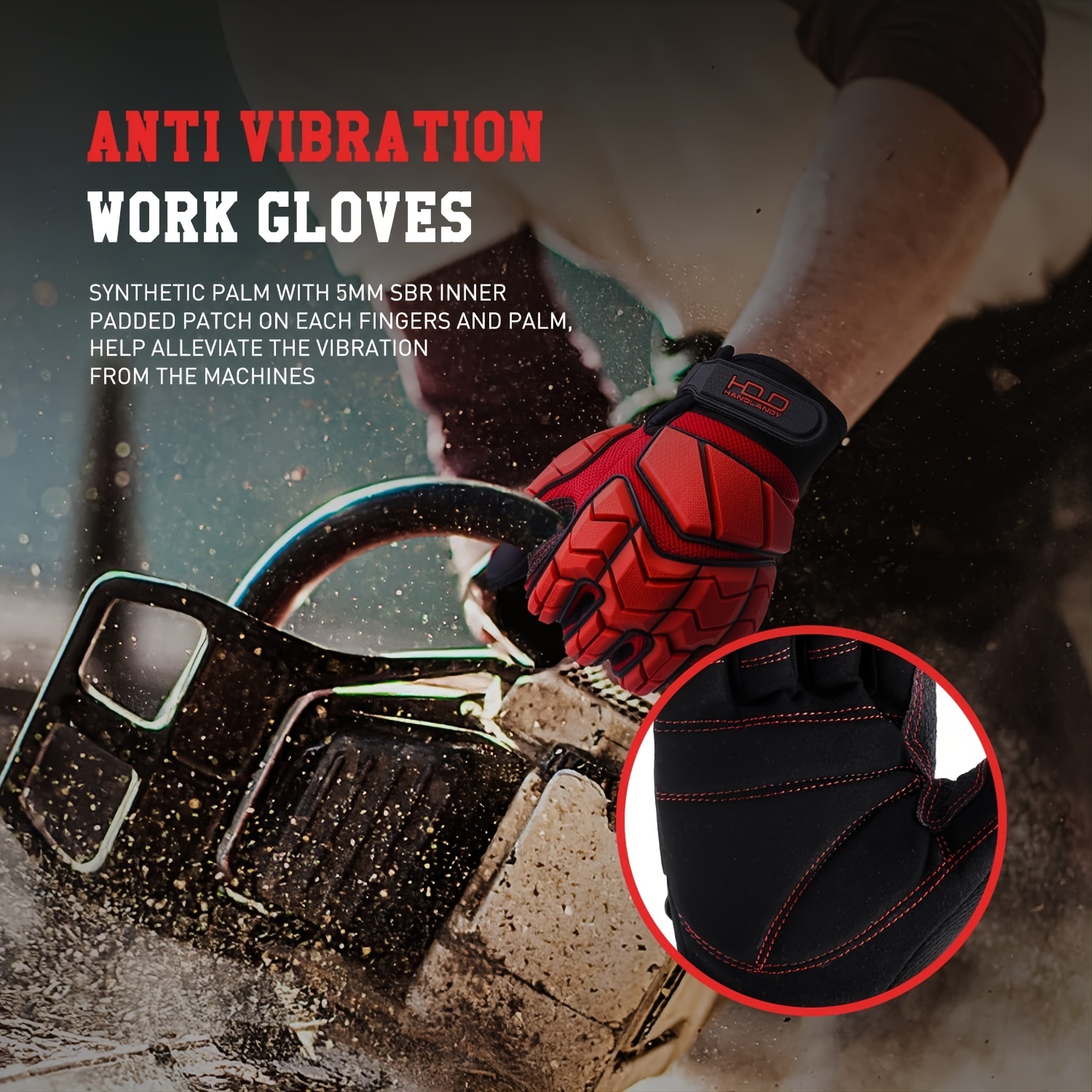 HANDLANDY Anti Vibration Gloves, SBR Padding, TPR Protector Impact