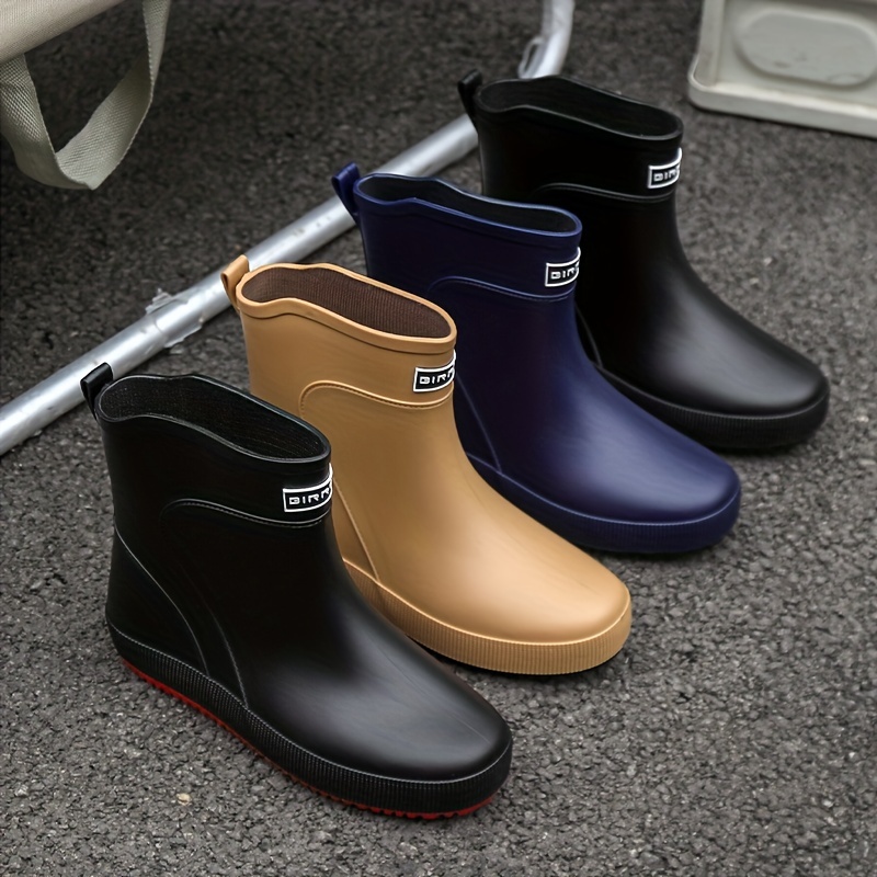 Graphic Print Plain Toe Work Boots, Women's Waterproof Fashion Rain Work Boots,Temu