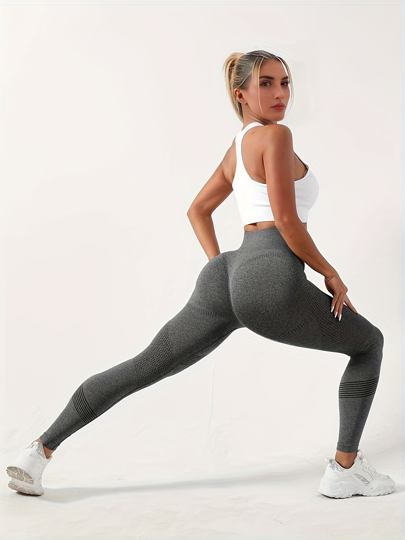 3pcs Seamless Striped Yoga Leggings For Women, High Stretch Slim Fitted  Workout Gym Sports Pants, Women's Activewear