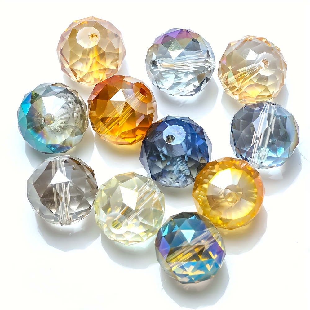 

10pcs 16mm Triangular Surface Faceted Ball Crystal Glass Beads Middle Hole Electroplated Rainbow Color Beads For Jewelry Making Diy Earrings Bracelet Necklace Accessories