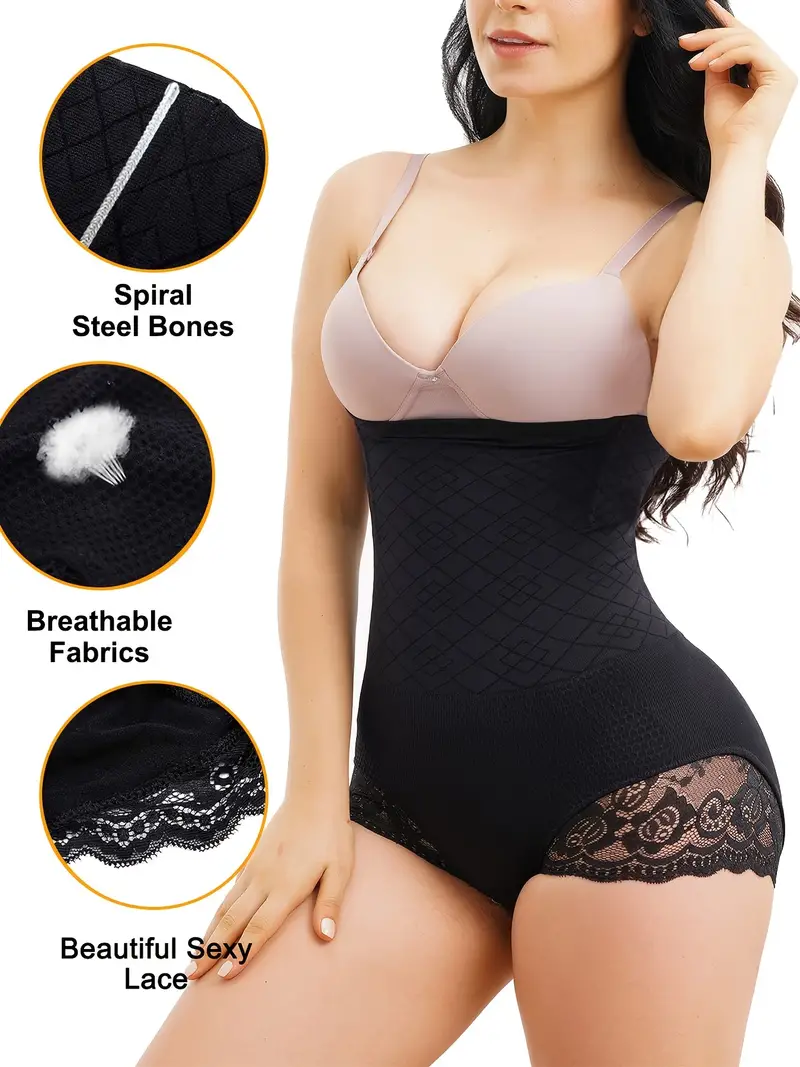 Contrast Lace Shaping Panties Tummy Control Compression - Temu