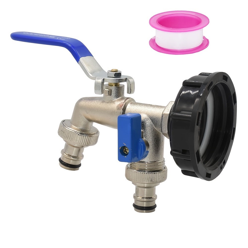 

1pc Metal Water Tap With S60 Coarse Thread Ibc Tank Cover 1-2 Ways Coupling Adapter Ball Valve Garden Faucet, 16mm 1/2''x3/4''