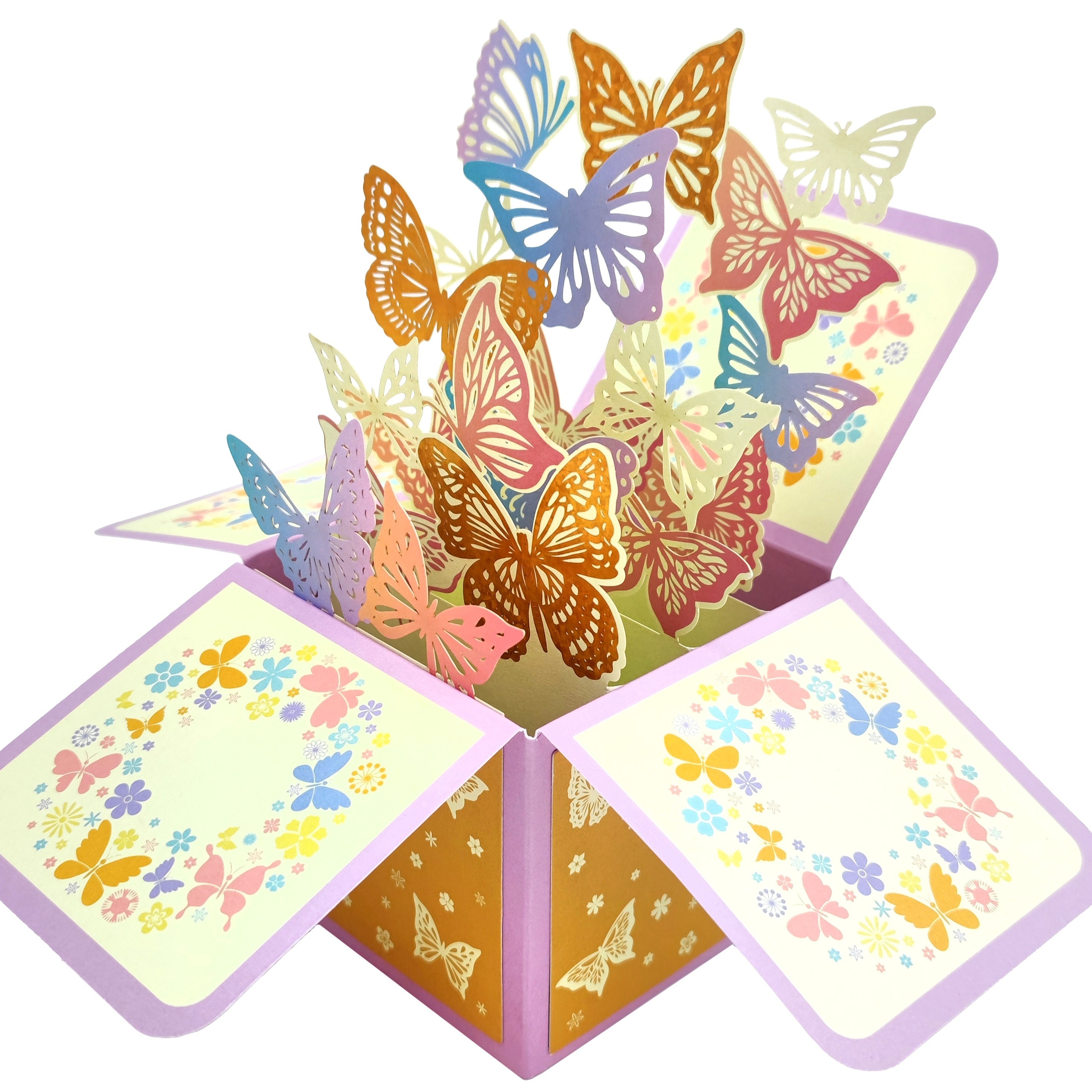 Belle année sur les fleurs de papillons Pop-up en 3D Carte d