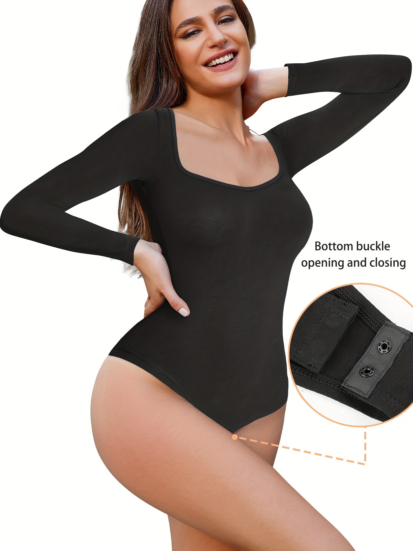 Seamless Solid Shaping Bodysuit Long Sleeve Tummy Control - Temu