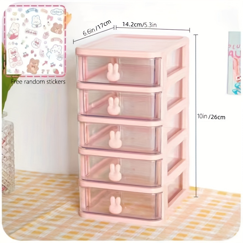 1pc Rabbit Storage Box With Transparent Drawer, Cute Organizer Box