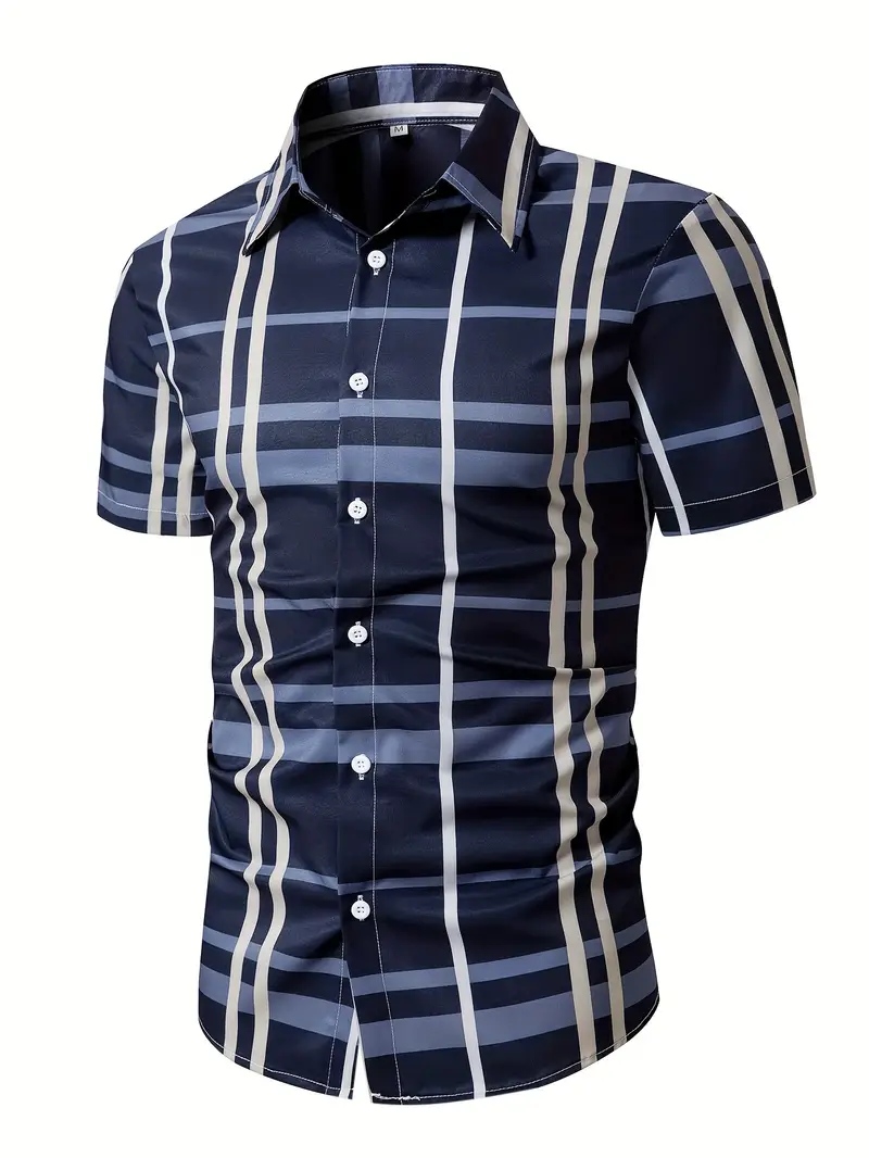 Navy Blue Men'S Summer Casual Short Sleeve Shirt
