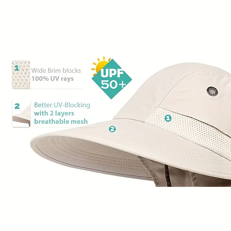 Wide Brim Upf 50 Hiking And Fishing Hat With Neck Flap Sun
