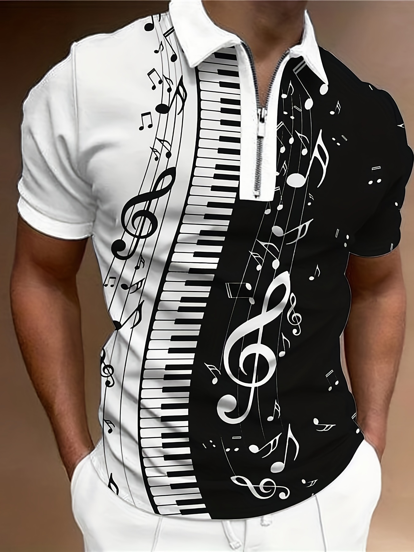 Men's Summer Clothing - Piano Keys Music Short Sleeves Polo