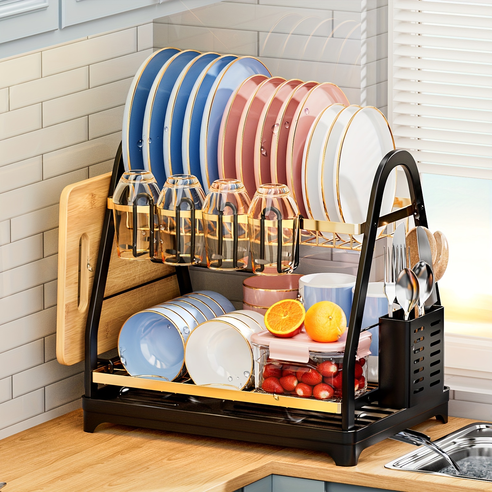 Dish Drying Rack, Metal 2 Tier Dish Rack Rust-resistant Dish Drainer With  Tray , Cutting Board Holder Set For Kitchen Counter - Racks & Holders -  AliExpress