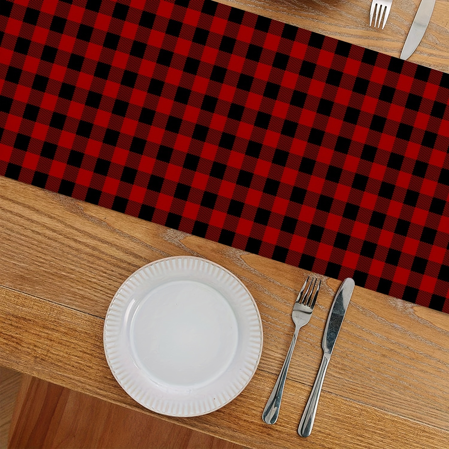 Black and White Gingham Christmas Table Runner Buffalo Check Plaid Xmas  Decoration Holiday Home Kitchen Decor (13 x 72)