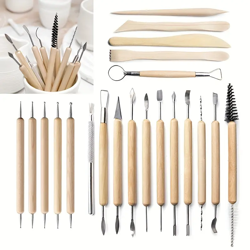 11/21pcs Pottery Clay Sculpting Tools Set Wooden Handle Sculpting Clay  Tools Polymer Clay Sculpting Tools Double-Sided DIY Ceramic Tools For  Potters S