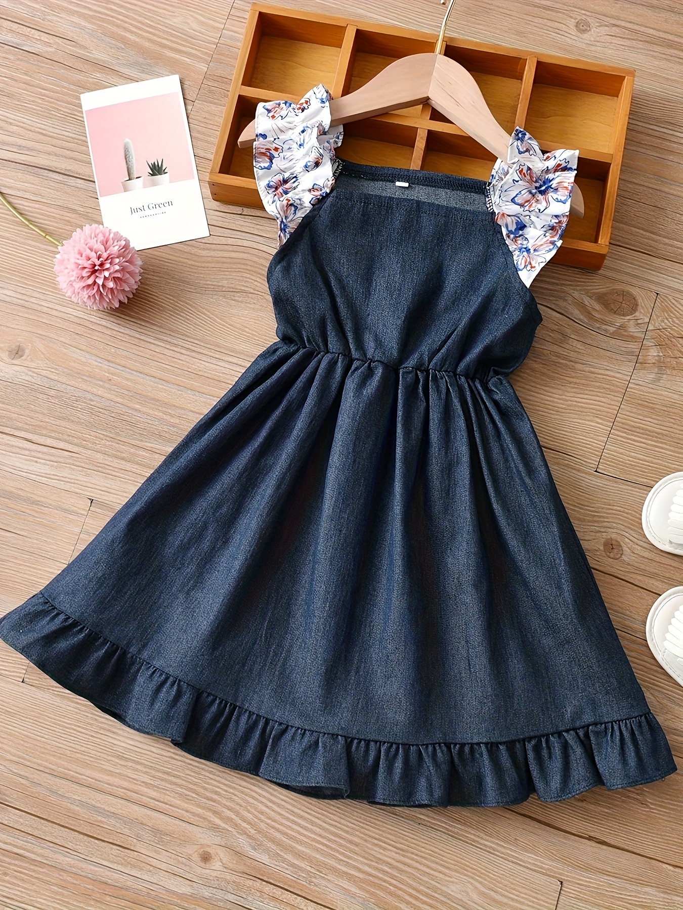 Children Kids Denim Cowboy Dress For Teens Girls Summer 4-10 years