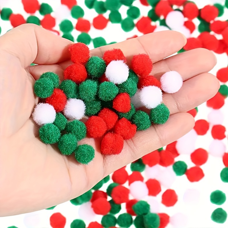 [250 Pcs ] 150 1 inch Green Craft Pom Poms + 100 Multicolor Pom Pom Balls,  Small Pom Poms Assorted Pompoms for Crafts Projects and DIY Creative Crafts