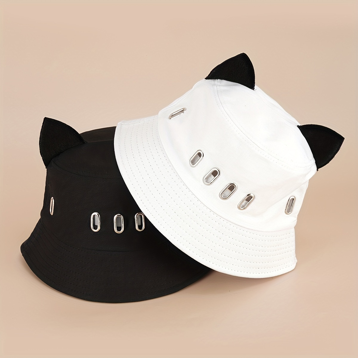 Y2k Hollow Cat Ears Bucket Hat Pareja Hip Hop Casual Basin - Temu