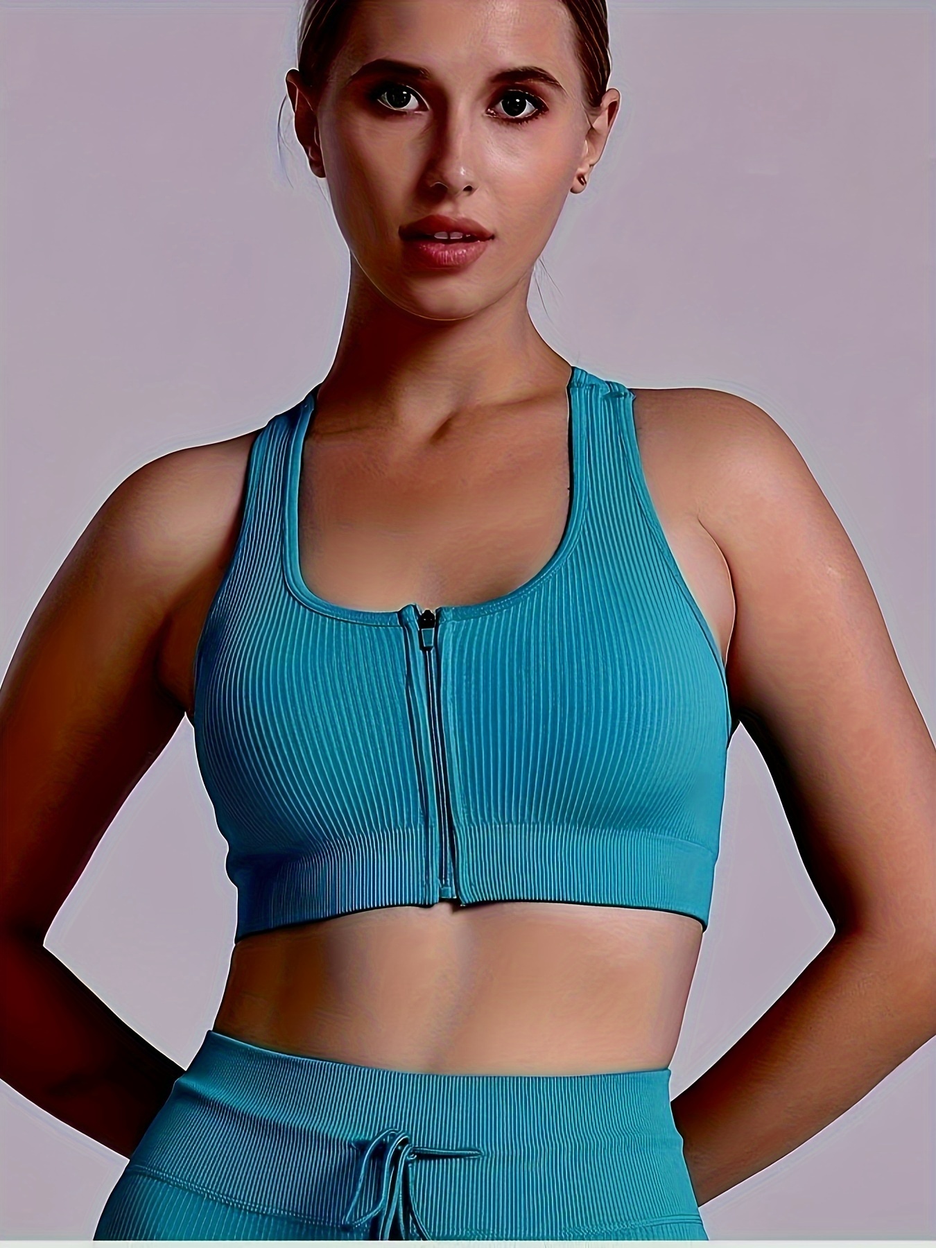 High Impact Sports Bra With Zipper Front And Wide Straps - Temu Canada