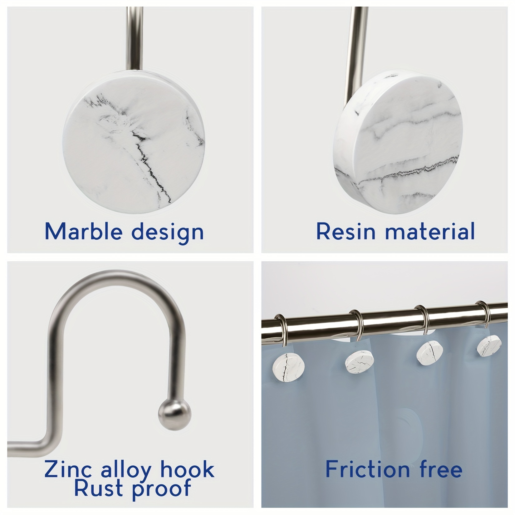 Shower Curtain Hook Marble Decorative Rust Resistant Metal - Temu