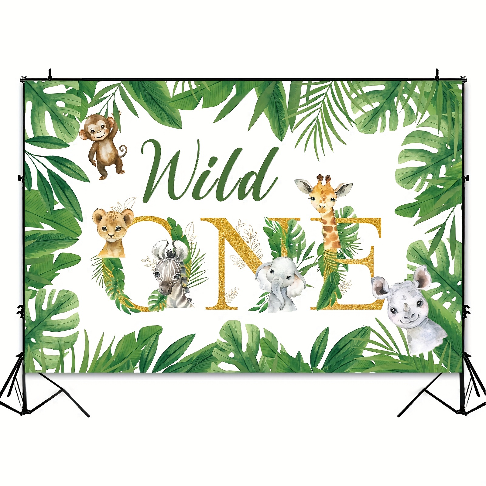 150x100cm Jungle Safari Animal Joyeux anniversaire Toile de fond Fête d' anniversaire Photo Fond Mur Affiche Toile de fond Toile de fond Pour 1-9  ans
