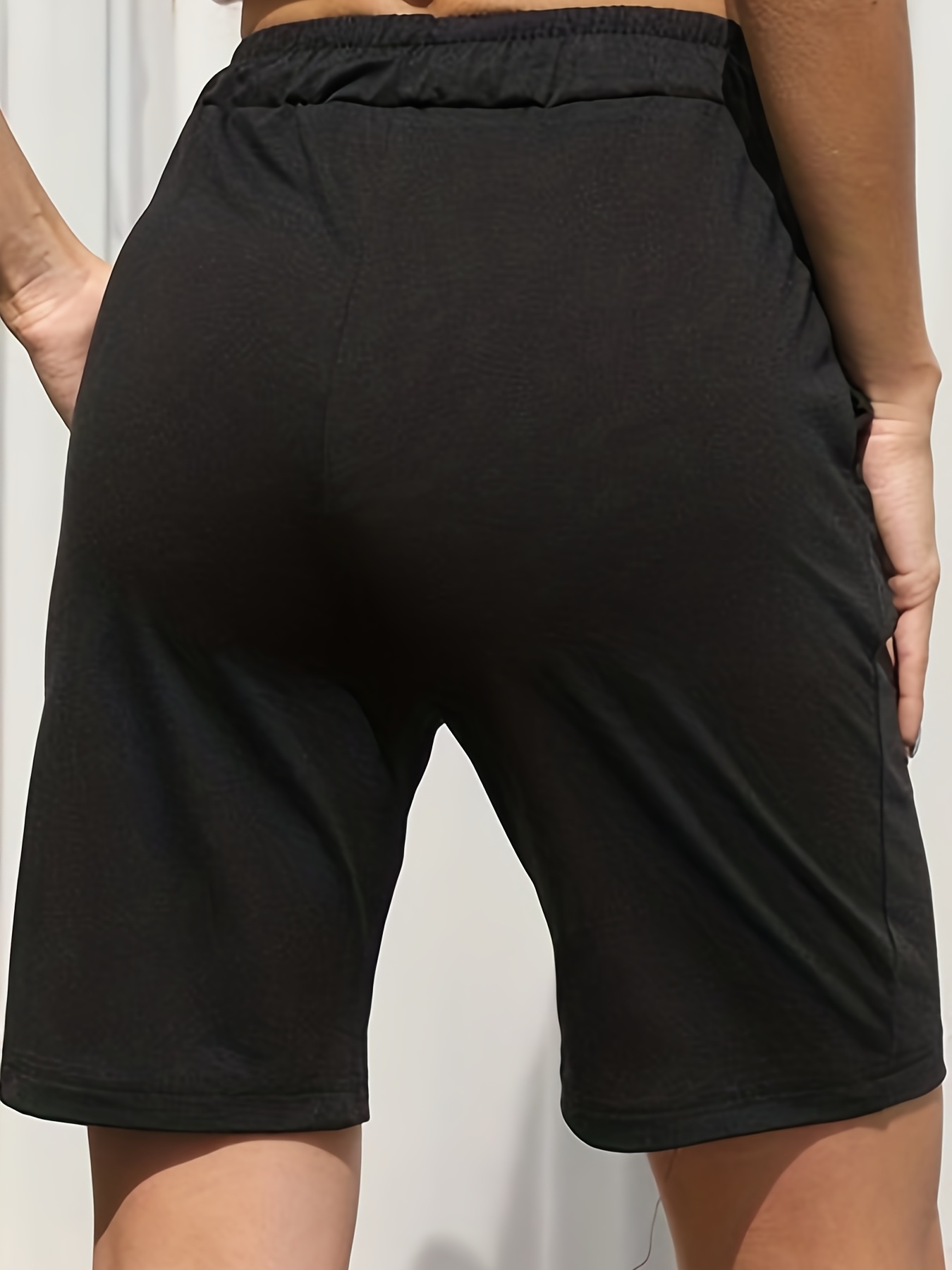 Solid Slant Pockets Sporty Shorts Casual Drawstring Waist - Temu