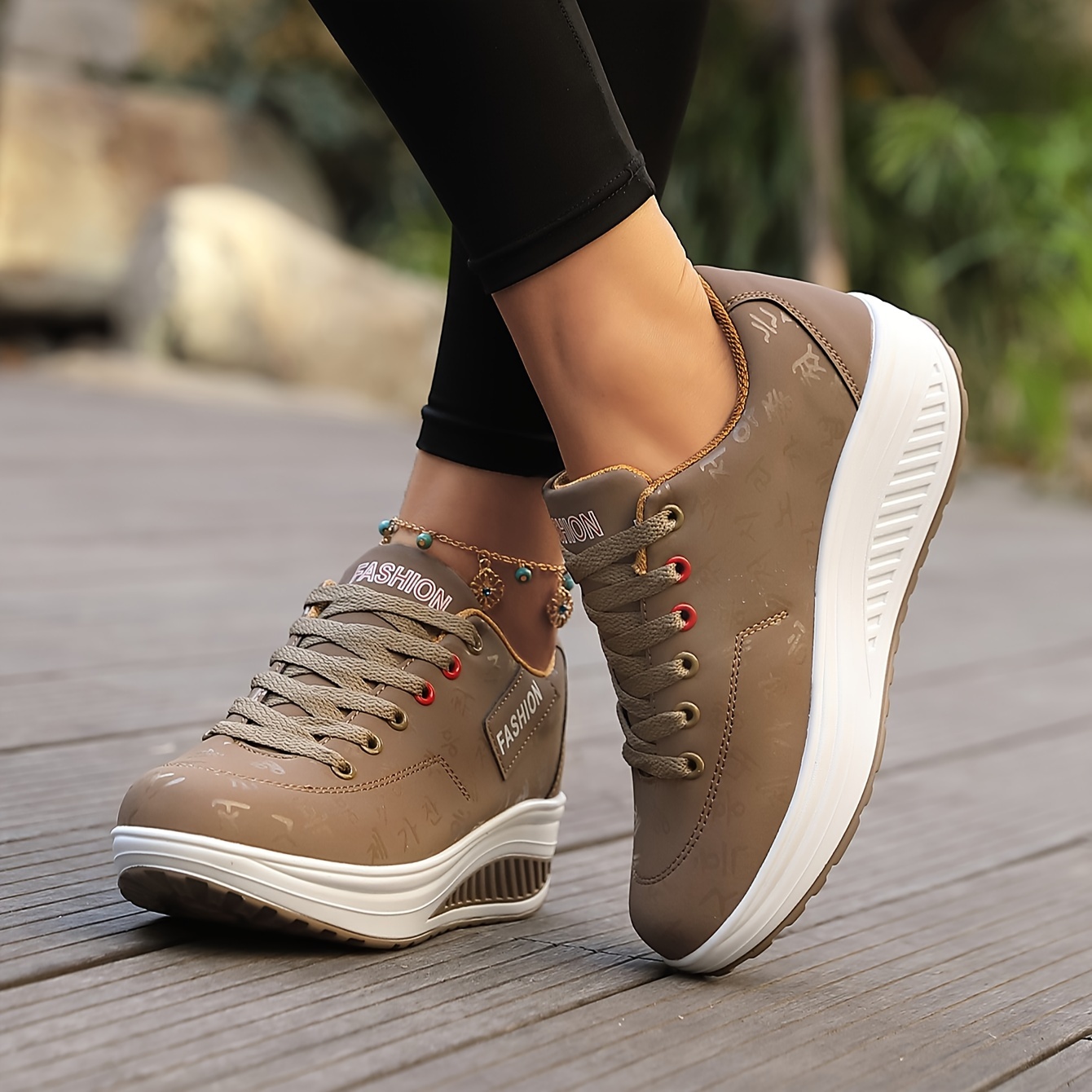 Women's Graffiti Wedge Sneakers Height Increased Athletic Walking Shoes