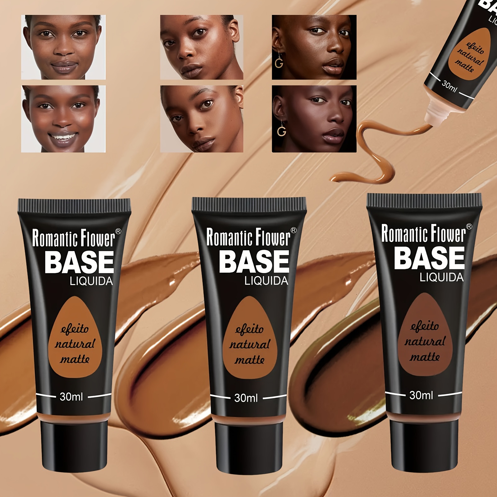 

3-shade Liquid Foundation, Long-lasting Face Color For Normal And Dry Skin, Long-lasting Full Coverage, Matte Finish, Oil Control, 1.0 Oz, For Women With Medium Dark Skin Tones