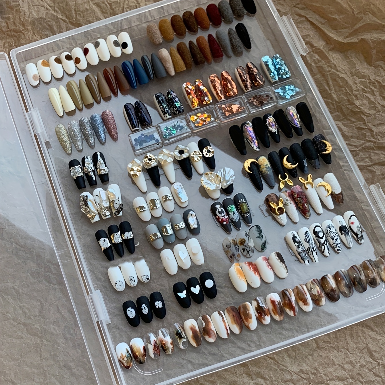 Press on Nail Organizer, Acrylic Nails Press Nails Display Storage Box  Container Holder with 38'' Transparent Tape (Not Inlcude Press on Nail) in  2023