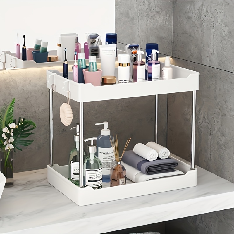 Dyiom Bathroom Counter Organizer Rack with Toiletries Basket, 2-Tier Stainless Steel Toothpaste Holder