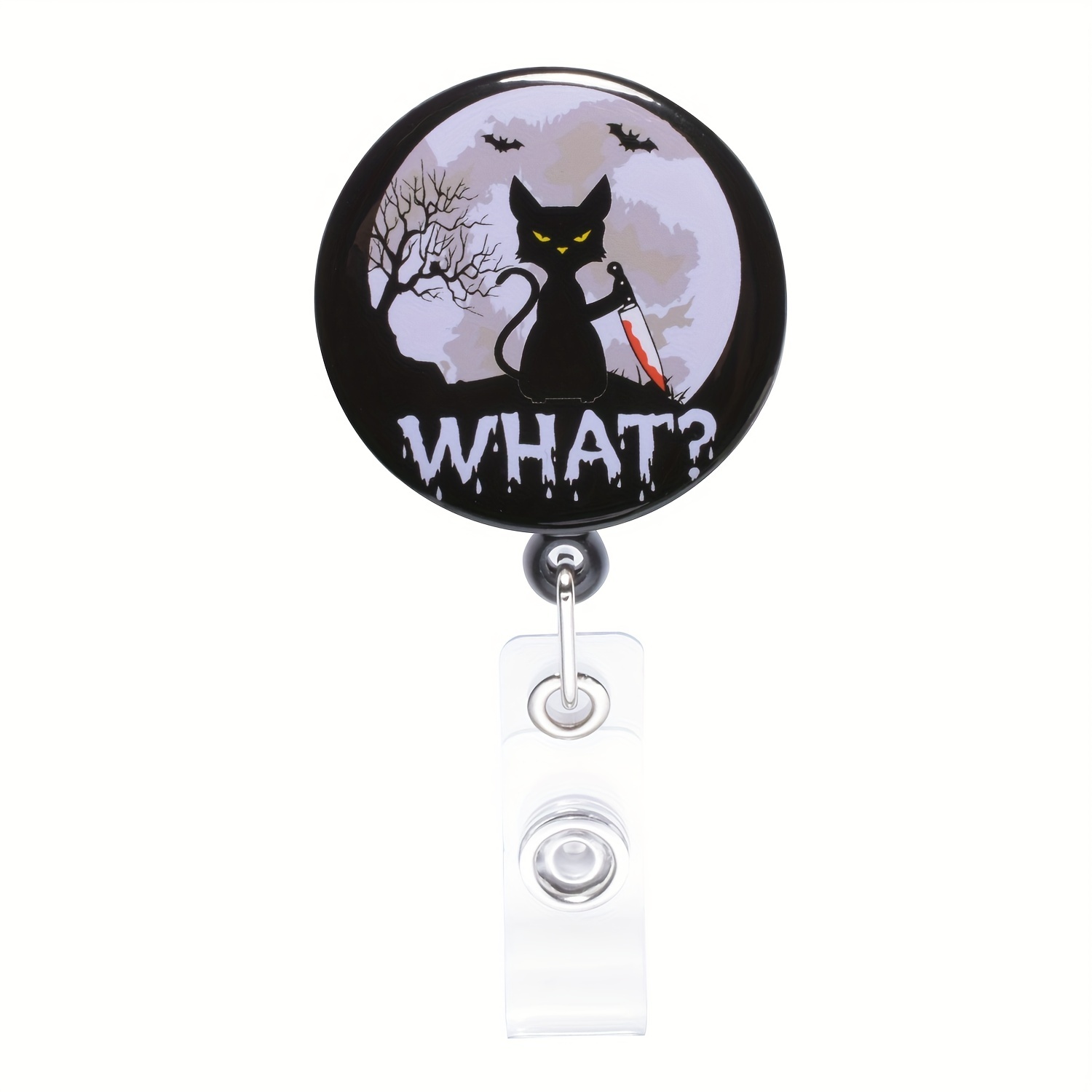 1pc Retractable Nurse Badge Reels Novelty Interchangeable Black Cat With  Knife Funny Badge Holder