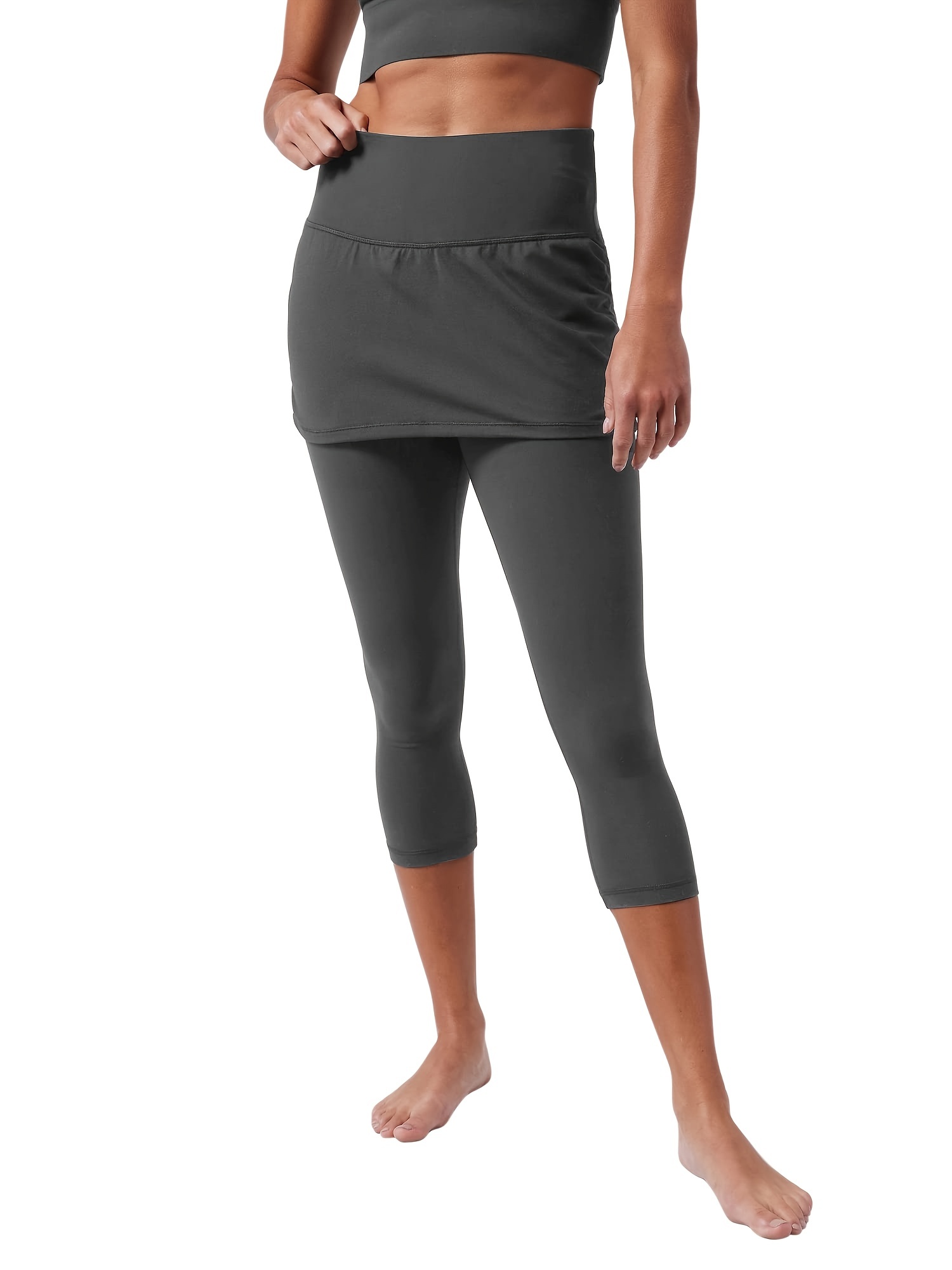 Msh Contrast Breathable Sports Capri Leggings With Pocket, High Waisted  Yoga Tight Capri Pants, Women's Activewear